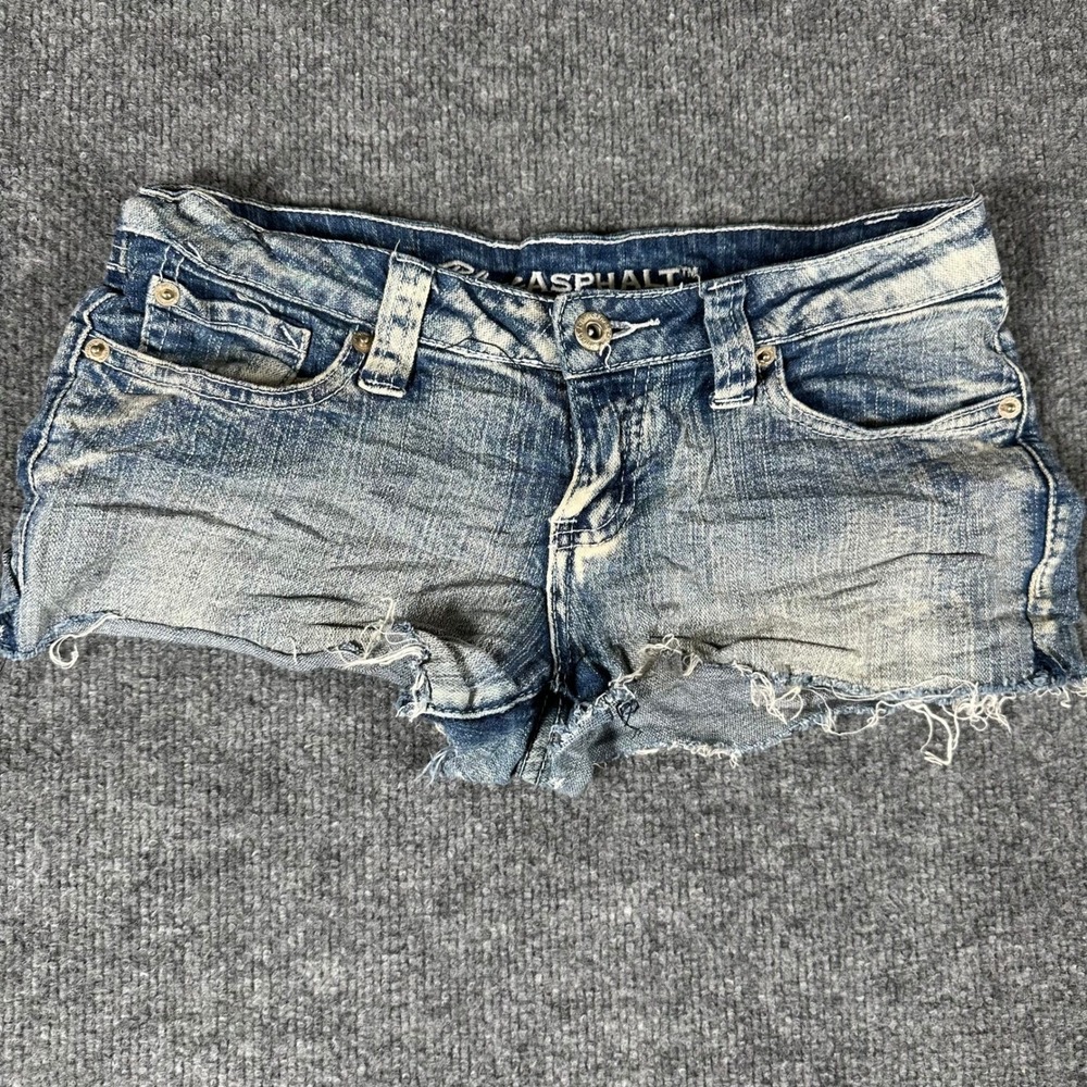 Blue Asphalt Shorts Womens Size 3S Blue Denim Low Rise Distressed Raw Hem
